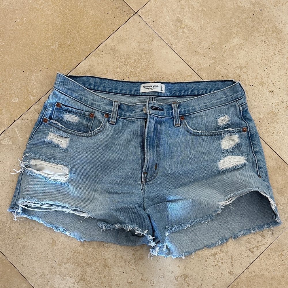 Abercrombie & Fitch Light Blue Distressed Jean Shorts